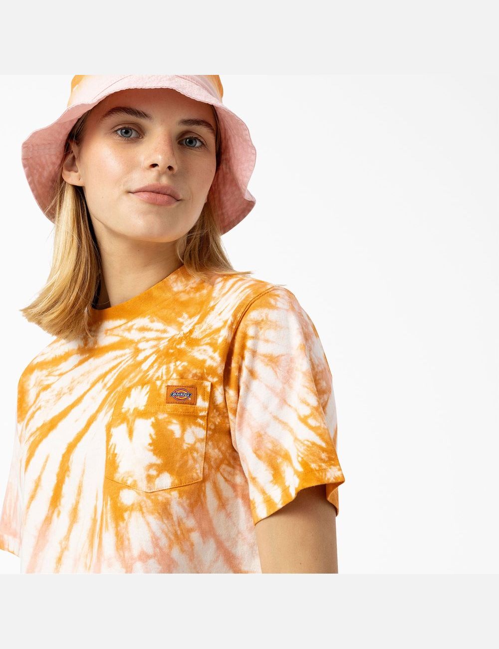 Orange Dickies Seatac Tie-Dye Cropped T-Shirts | 854WMHFIC