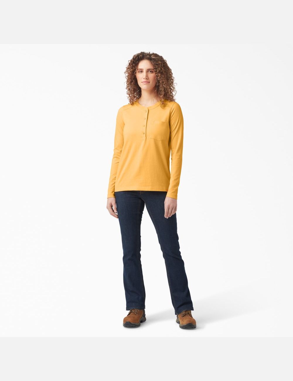 Orange Glow Dickies Heavyweight Henley Long Sleeve T-Shirts | 148XBSITO