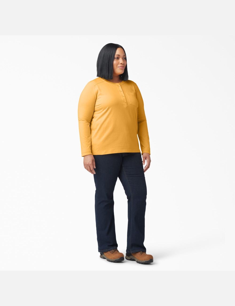 Orange Glow Dickies Plus Heavyweight Henley Tops | 470XYGEUM