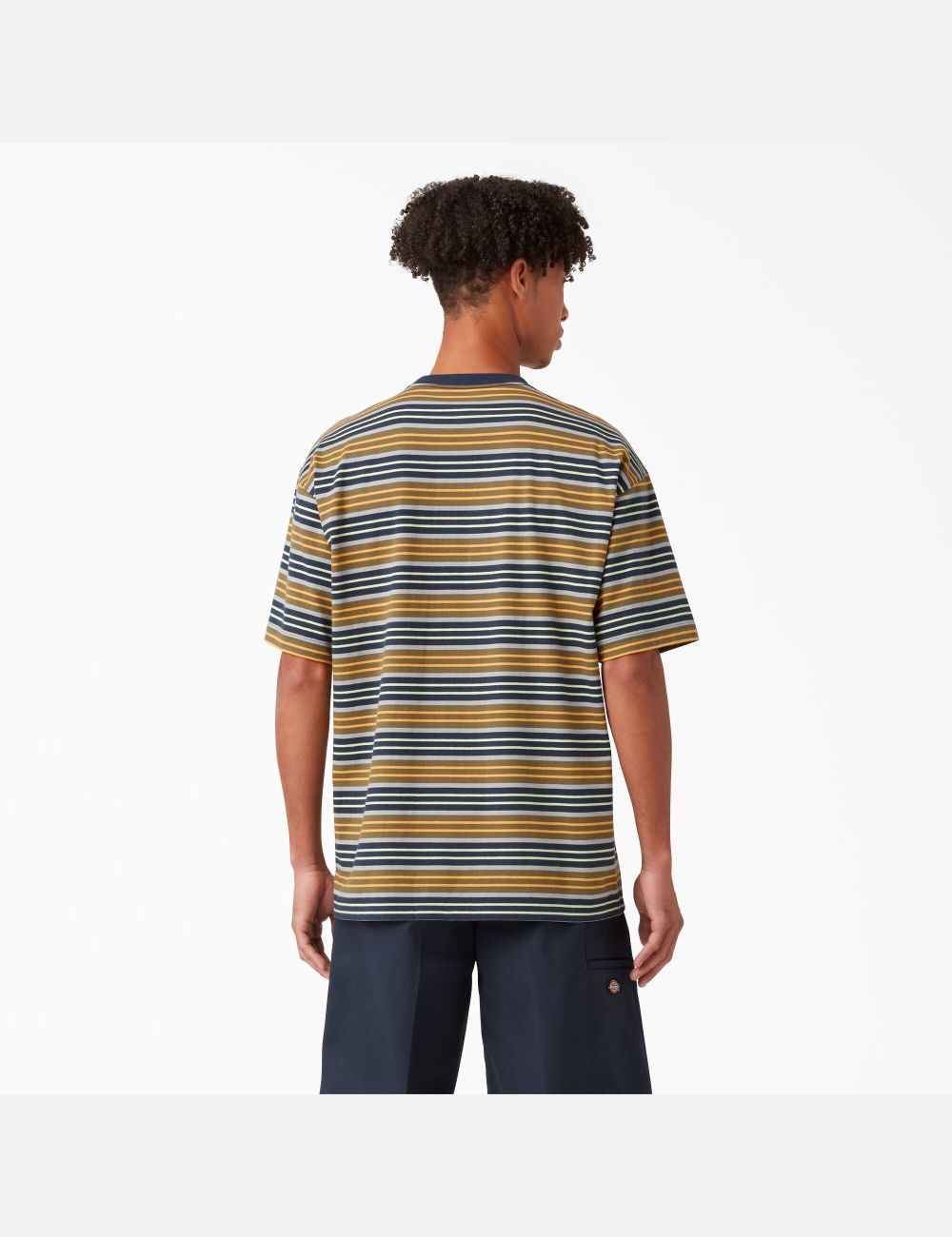 Radiant Yellow Stripe Dickies Relaxed Fit Striped Pocket T-Shirts | 504TFYNKG