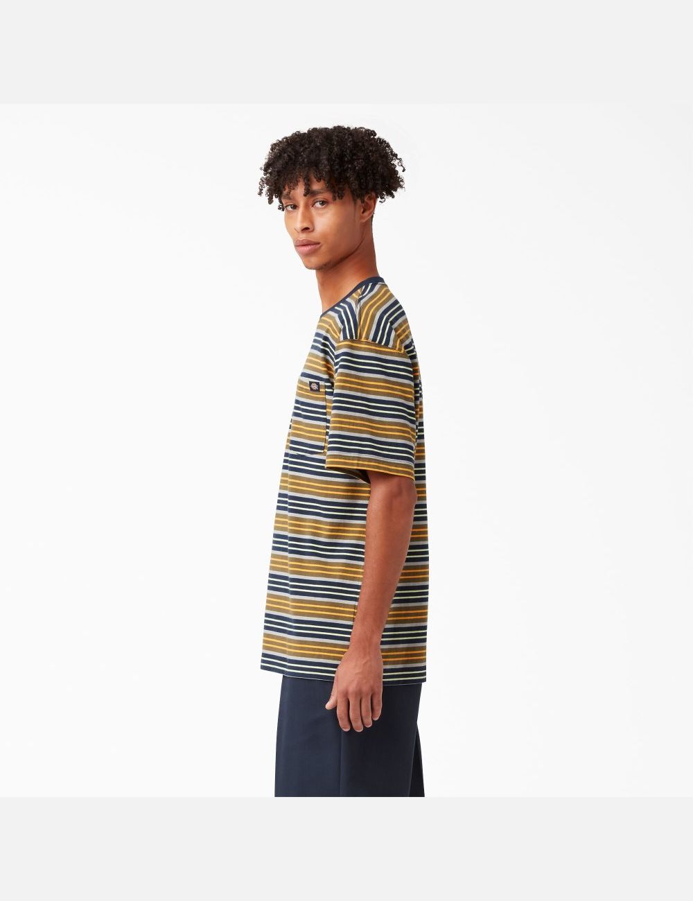 Radiant Yellow Stripe Dickies Relaxed Fit Striped Pocket T-Shirts | 504TFYNKG