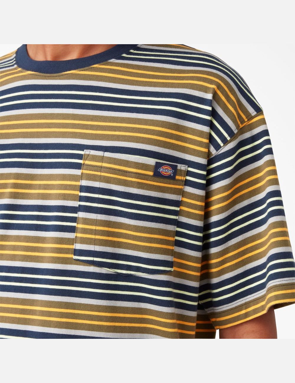 Radiant Yellow Stripe Dickies Relaxed Fit Striped Pocket T-Shirts | 504TFYNKG