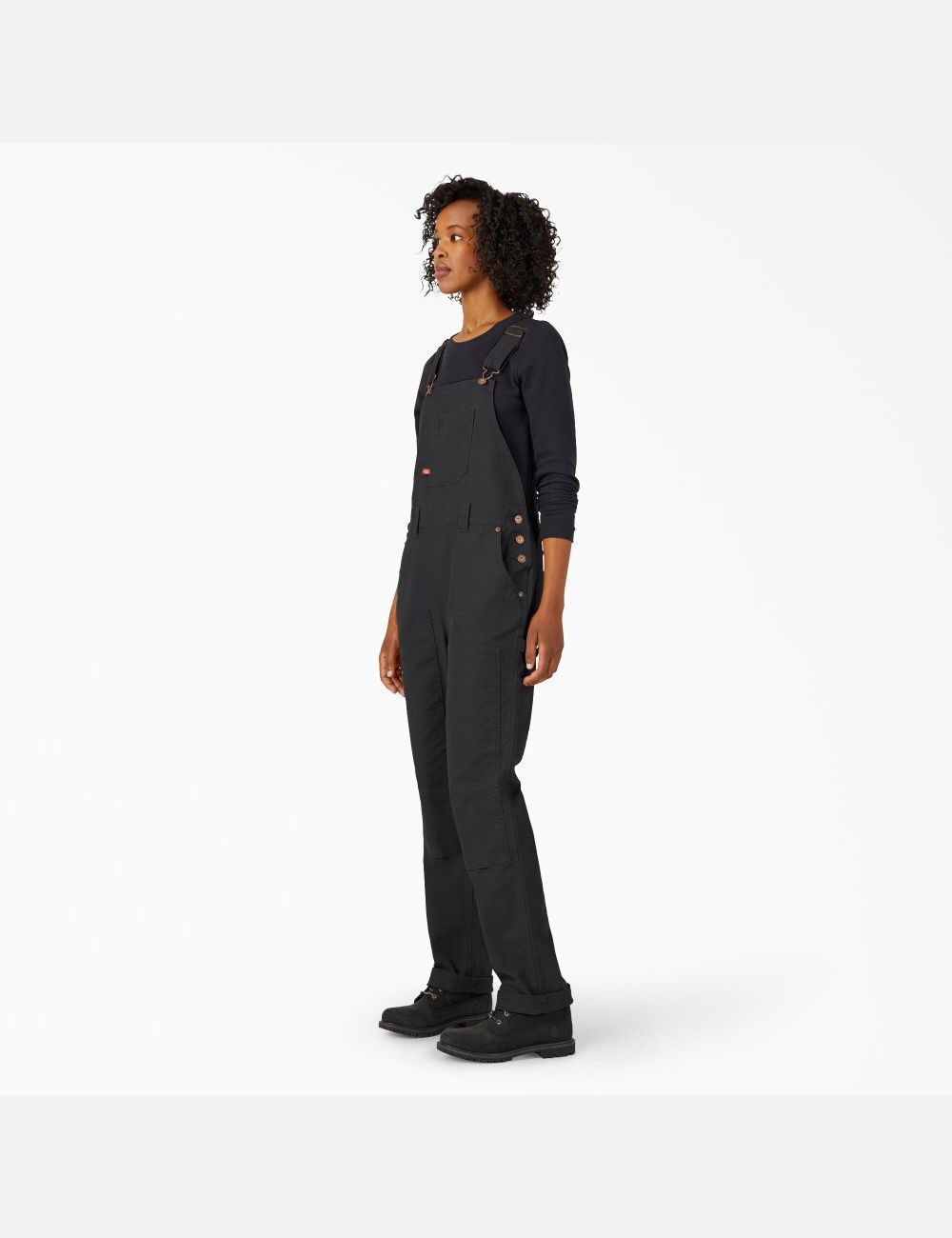 Rinsed Black Dickies Duck Double Front Bib Overalls | 209QRNSIH