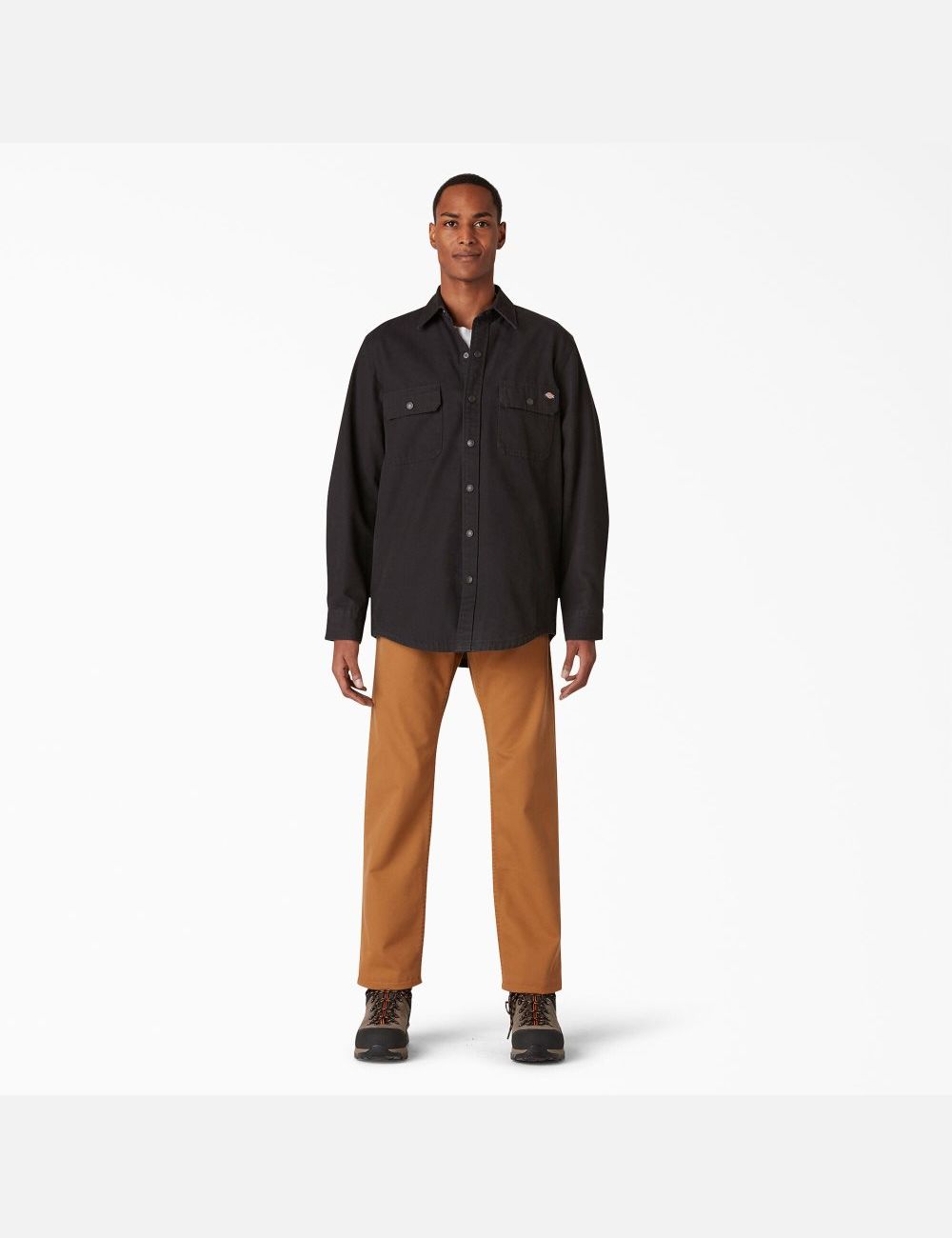 Rinsed Black Dickies Duck Flannel-Lined Shirt Button Up | 301MBRUOC