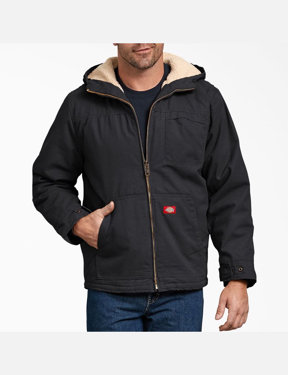 Rinsed Black Dickies Duck High Pile Fleece Lined Hooded Coats & Jackets | 360YZRCOK