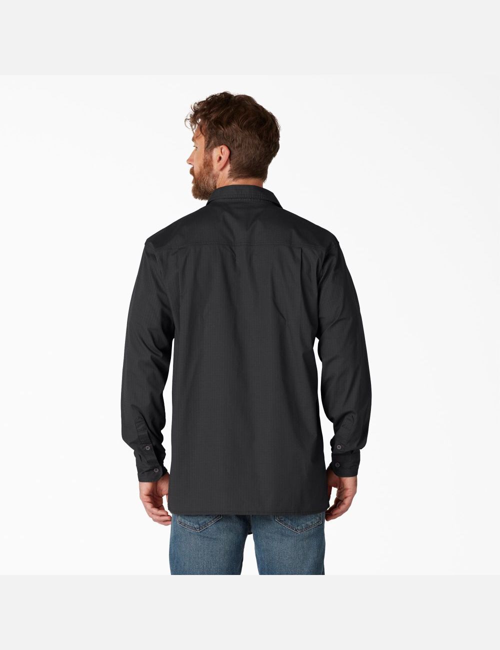 Rinsed Black Dickies FLEX Ripstop Long Sleeve Work Shirts | 708MNHTIX