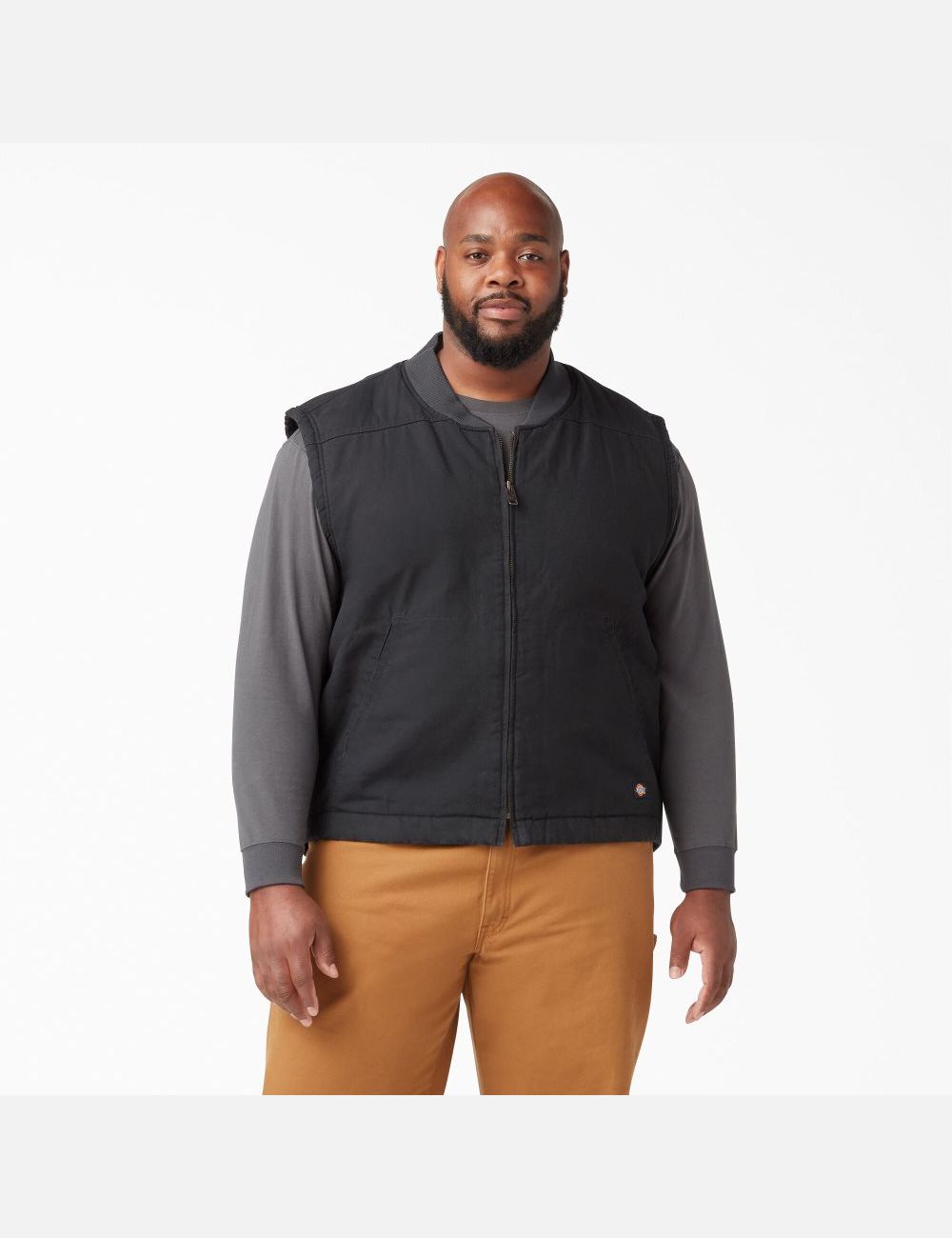 Rinsed Black Dickies High Pile Fleece Lined Duck Vests | 721ZTAPIG