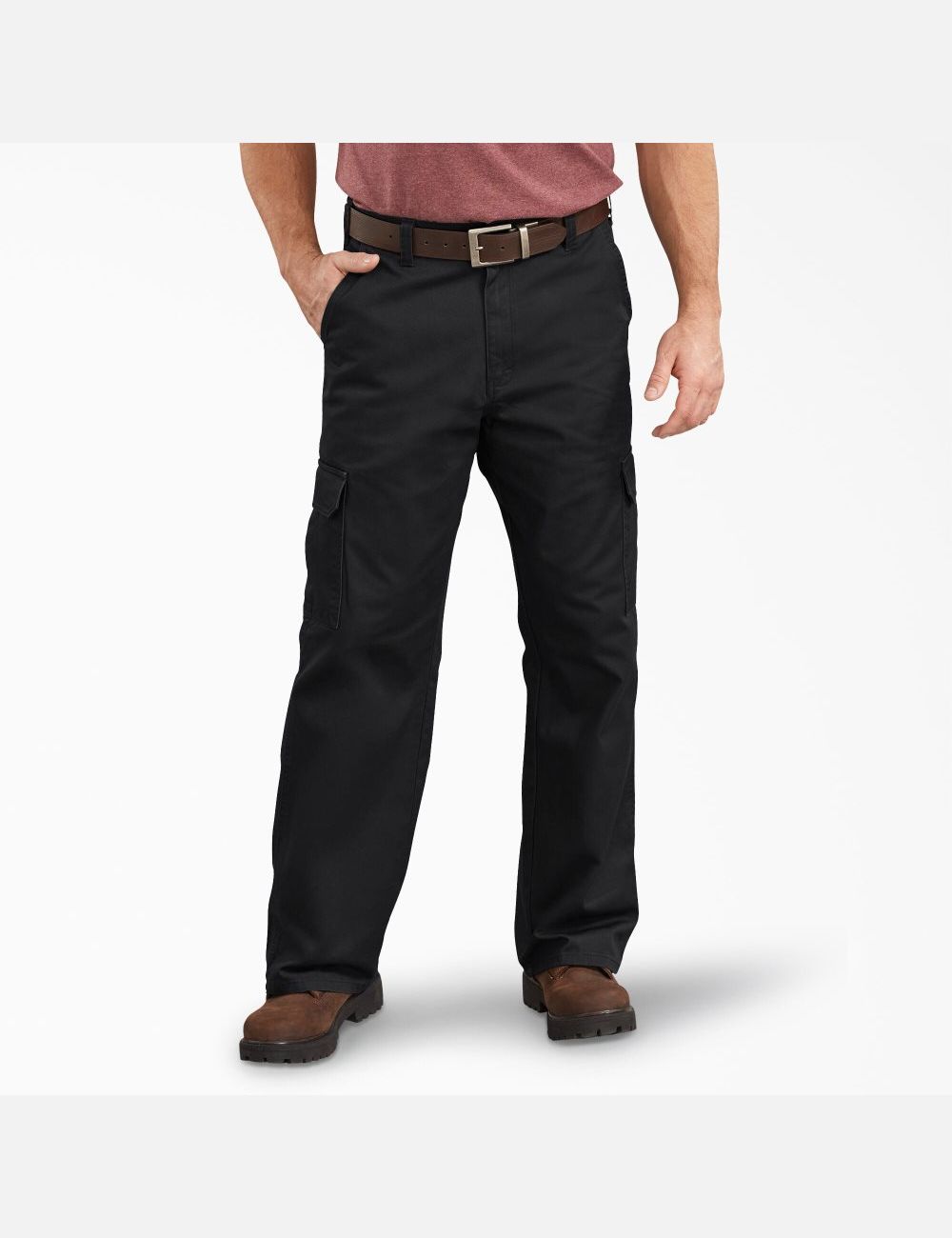 Rinsed Black Dickies Loose Straight Leg Cargo Pants | 693YZNRGL