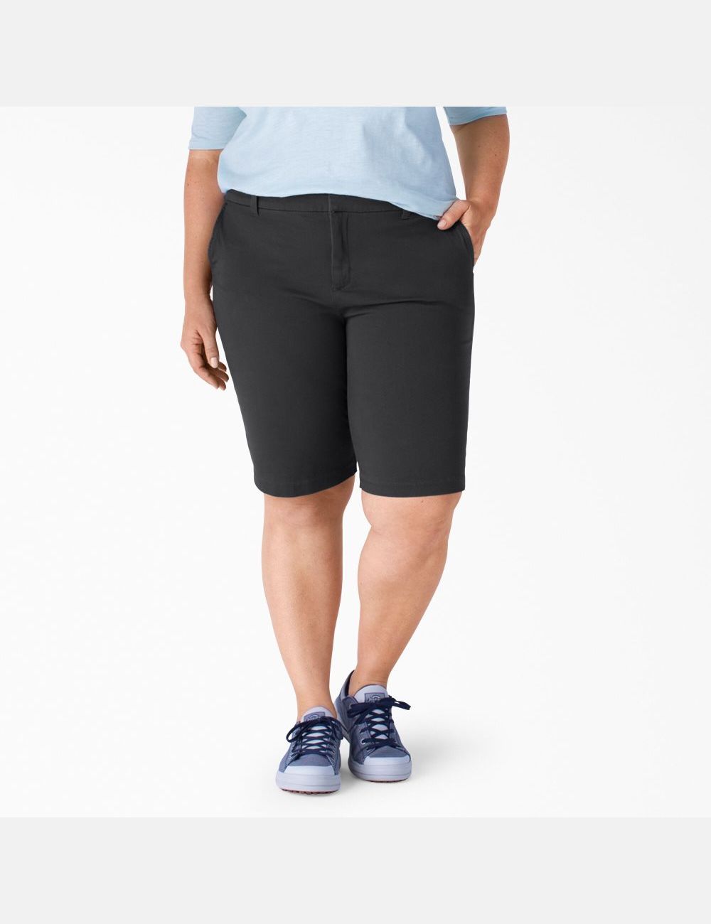 Rinsed Black Dickies Plus Perfect Shape Twill Bermuda Shorts | 705SOXGQE