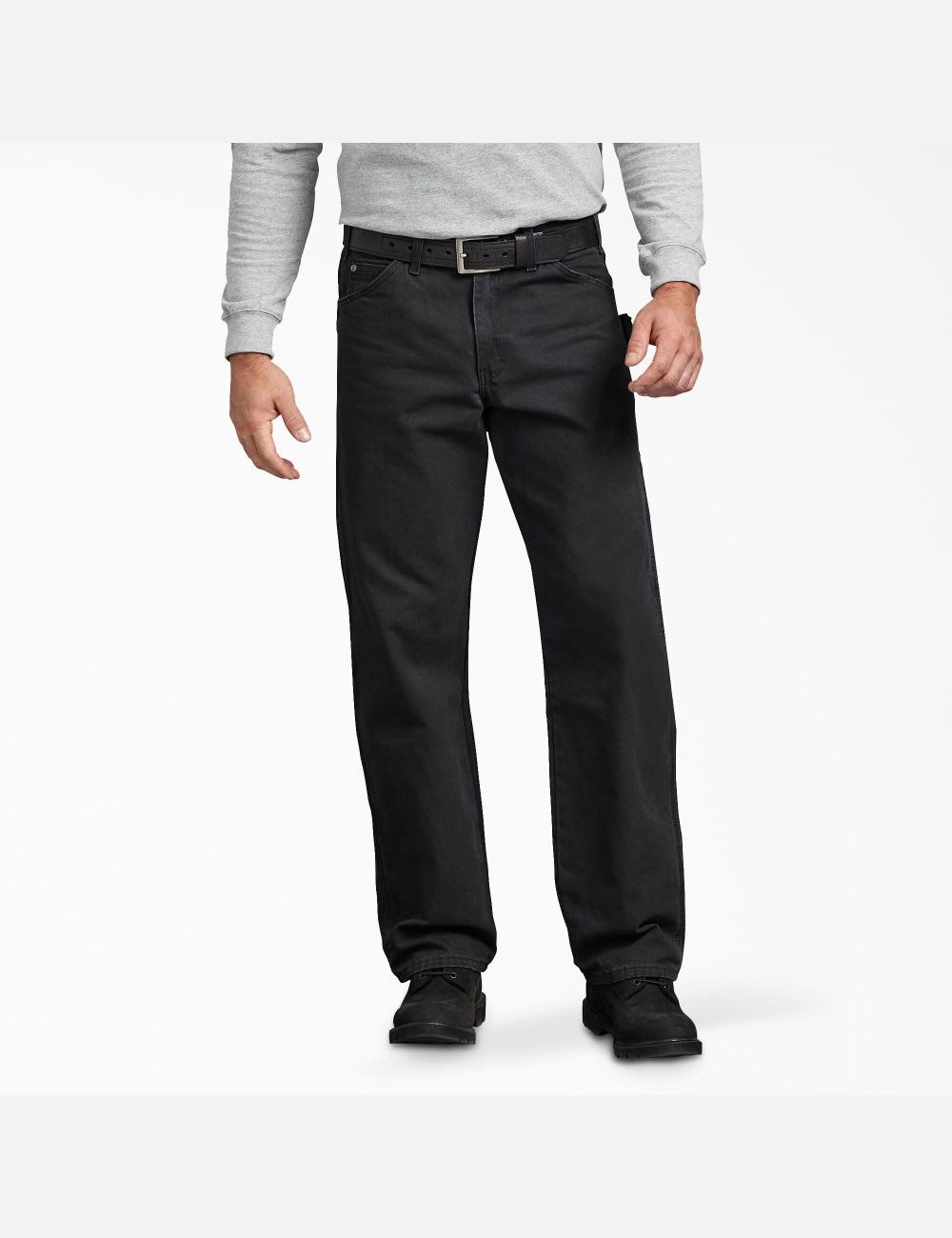 Rinsed Black Dickies Relaxed Straight Leg Sanded Duck Carpenter Pants | 804TDNYPK