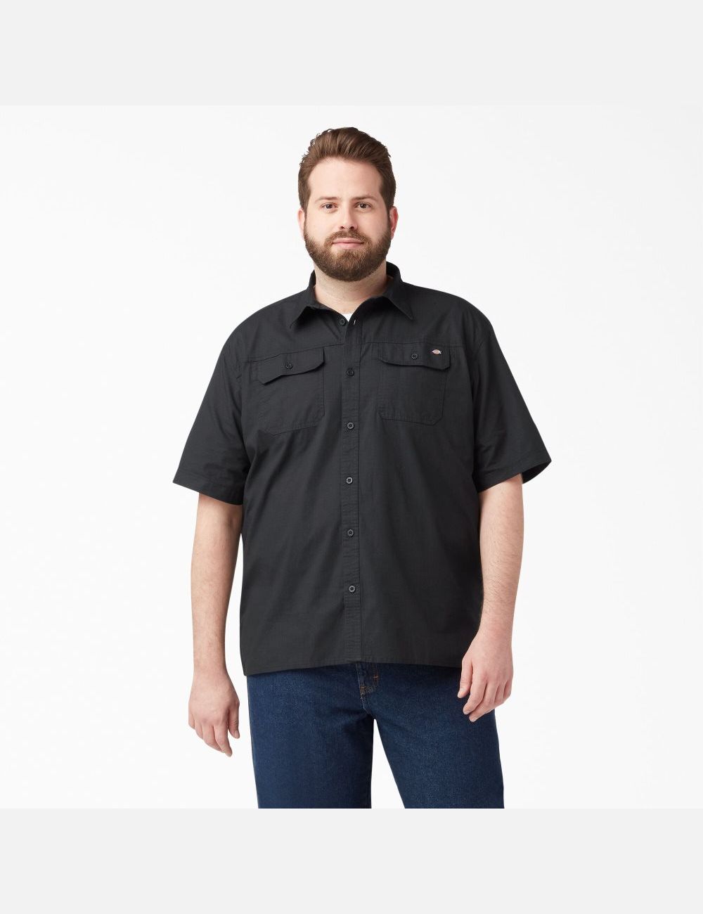 Rinsed Black Dickies Short Sleeve Ripstop Work Shirts | 194DMKNRC