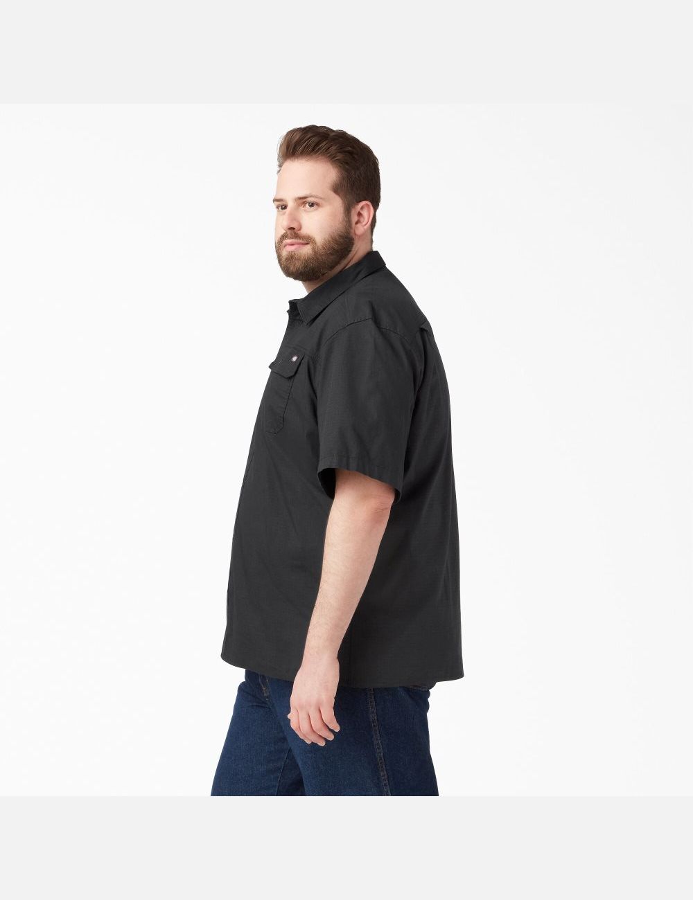 Rinsed Black Dickies Short Sleeve Ripstop Work Shirts | 194DMKNRC