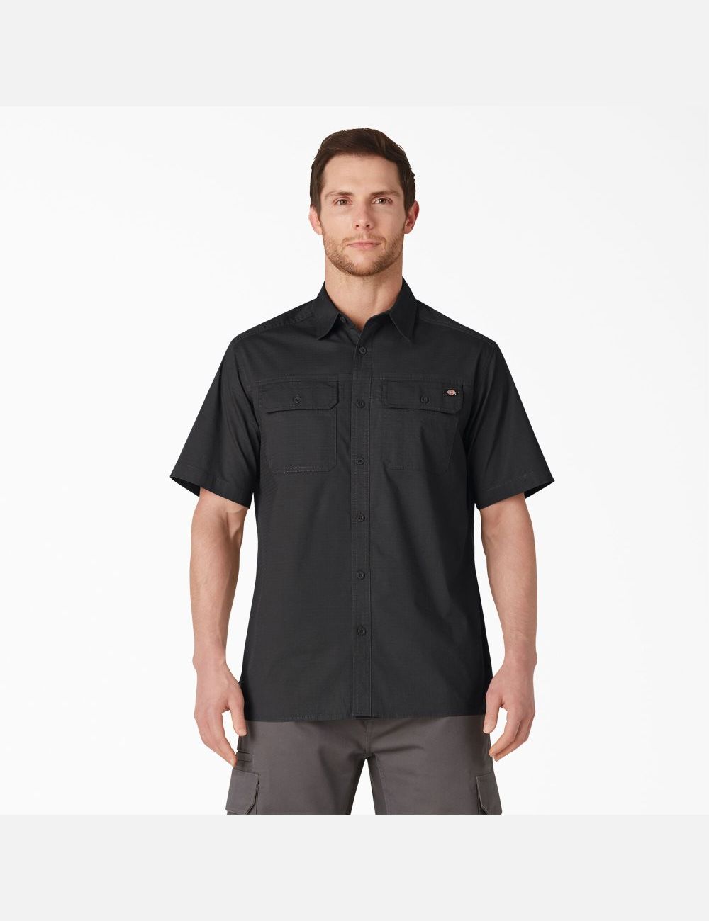 Rinsed Black Dickies Short Sleeve Ripstop Work Shirts | 194DMKNRC