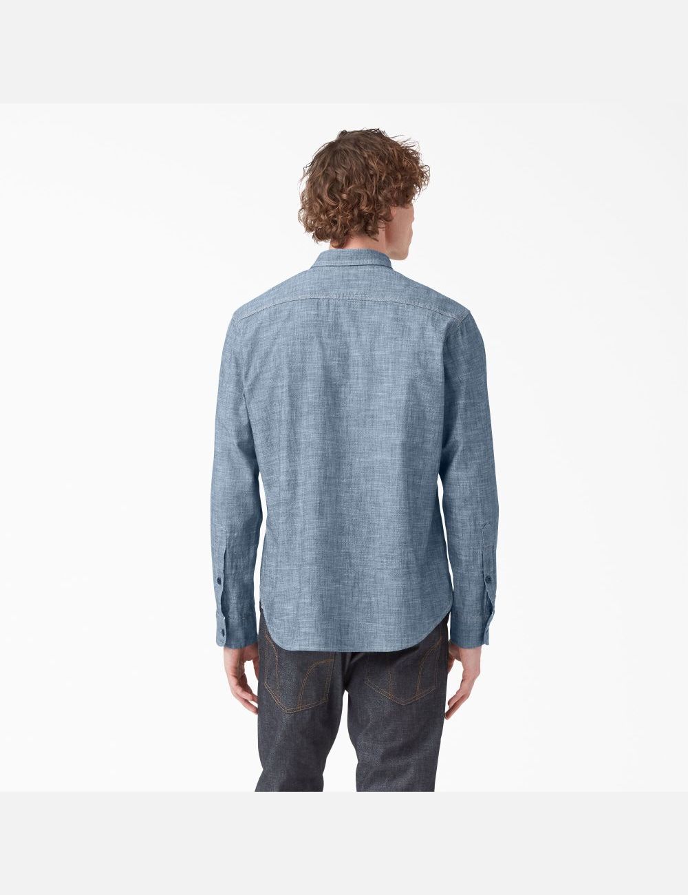 Rinsed Blue Chambray Dickies 1922 Long Sleeve Work Shirts | 945FMLCEB