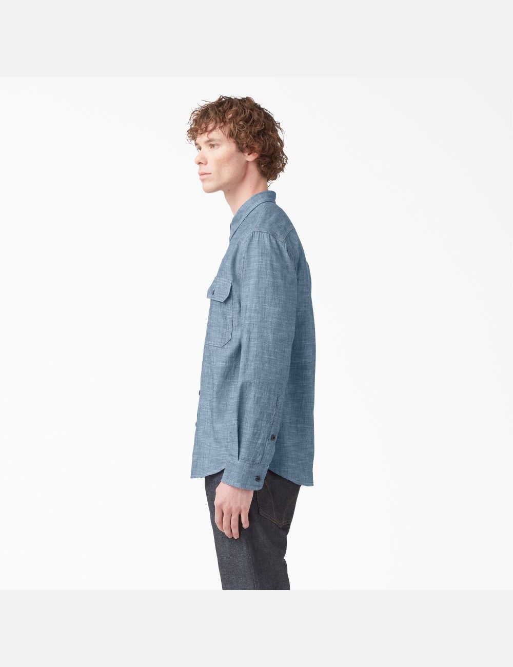 Rinsed Blue Chambray Dickies 1922 Long Sleeve Work Shirts | 945FMLCEB