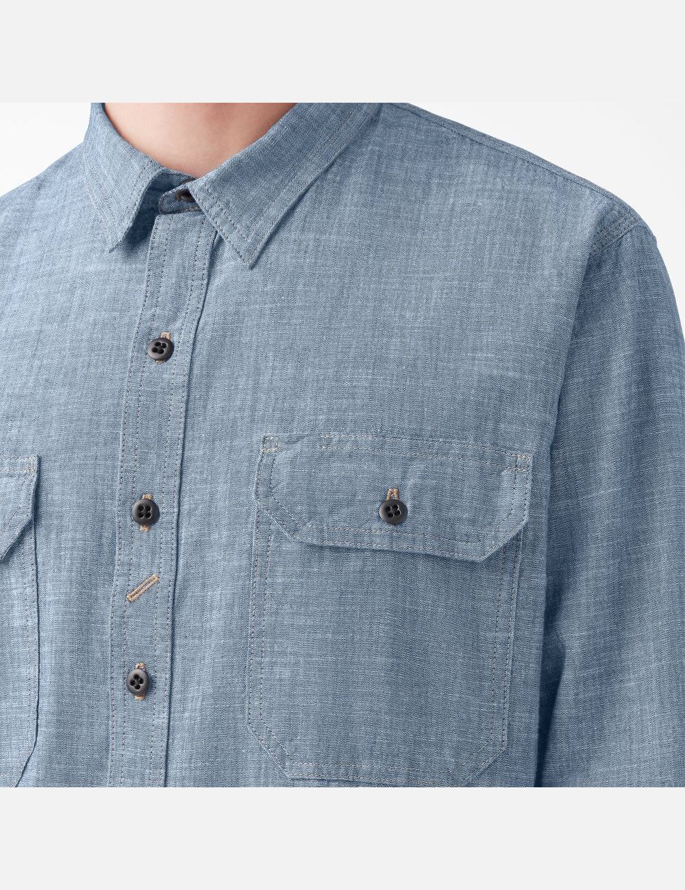 Rinsed Blue Chambray Dickies 1922 Long Sleeve Work Shirts | 945FMLCEB