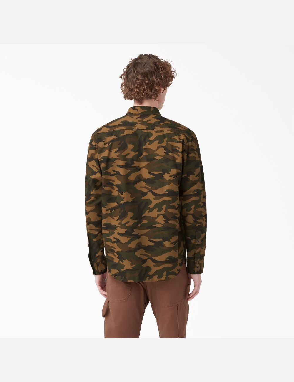 Rinsed Brown/Black Camo Dickies 1922 Long Sleeve Work Shirts | 742MDZJHT