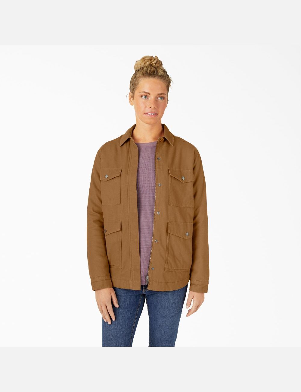 Rinsed Brown Duck Dickies Duck High Pile Fleece Lined Chore Coats & Jackets | 817IDSFEB