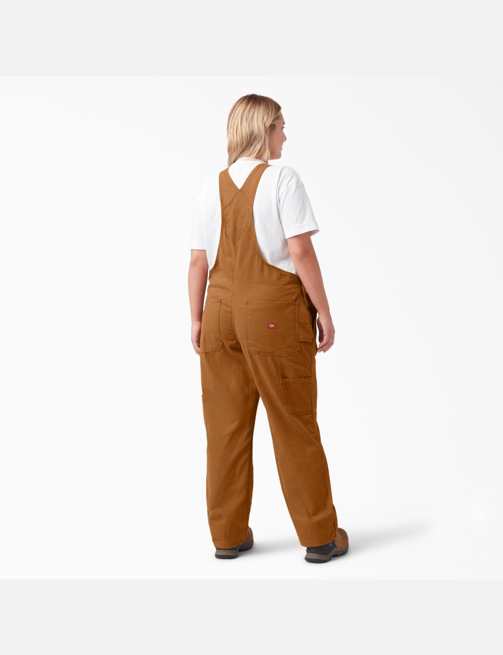 Rinsed Brown Duck Dickies Plus Relaxed Fit Straight Leg Bib Coveralls & Overalls | 709QSCVRH