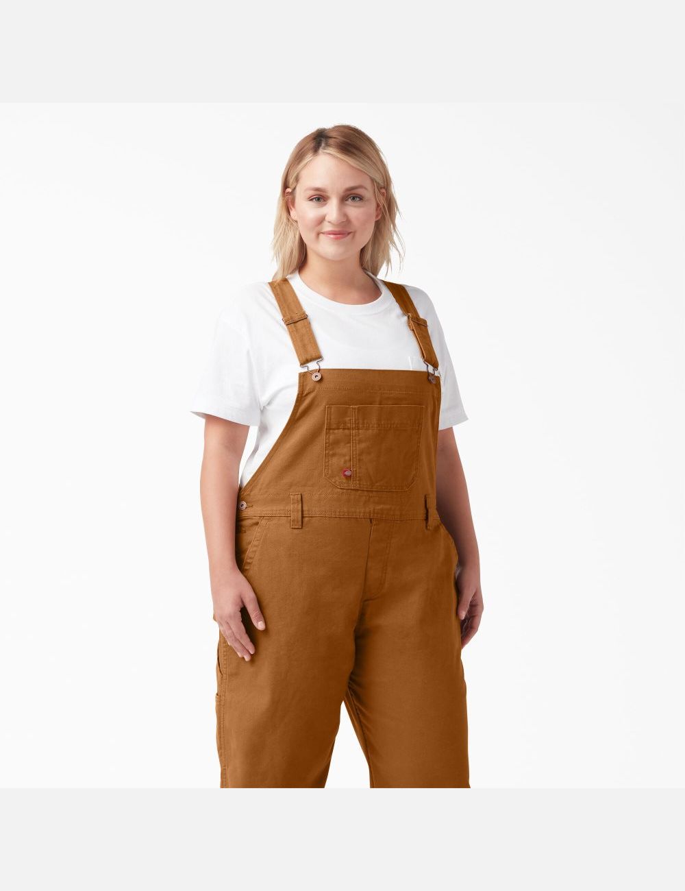 Rinsed Brown Duck Dickies Plus Relaxed Fit Straight Leg Bib Coveralls & Overalls | 709QSCVRH