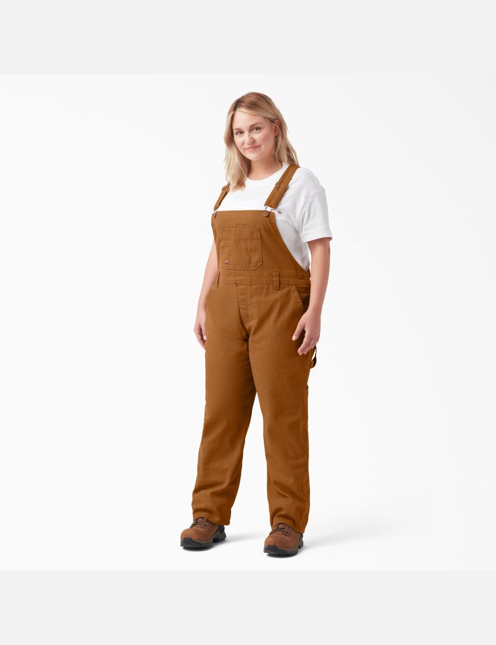 Rinsed Brown Duck Dickies Plus Relaxed Fit Straight Leg Bib Coveralls & Overalls | 709QSCVRH