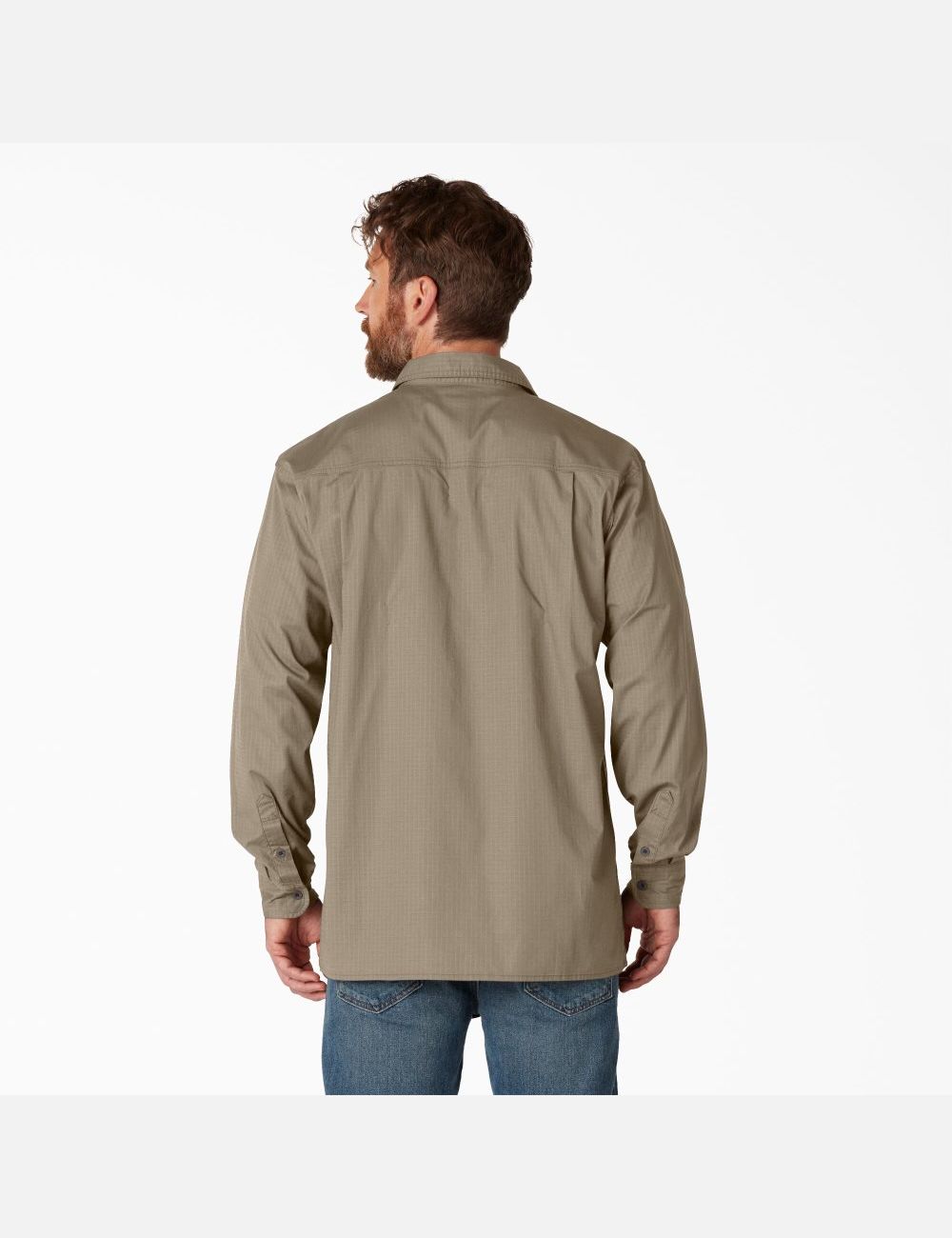 Rinsed Desert Sand Dickies FLEX Ripstop Long Sleeve Work Shirts | 581QLPKZA