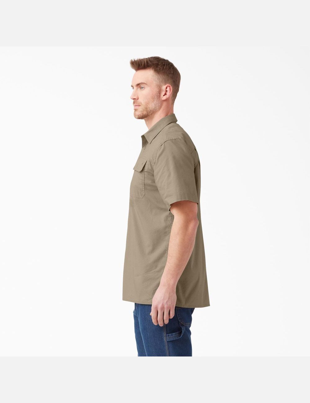 Rinsed Desert Sand Dickies Short Sleeve Ripstop Work Shirts | 537UTSXZP