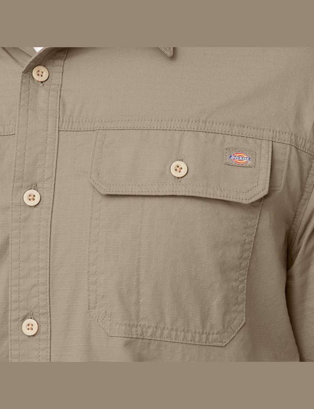 Rinsed Desert Sand Dickies Short Sleeve Ripstop Work Shirts | 537UTSXZP