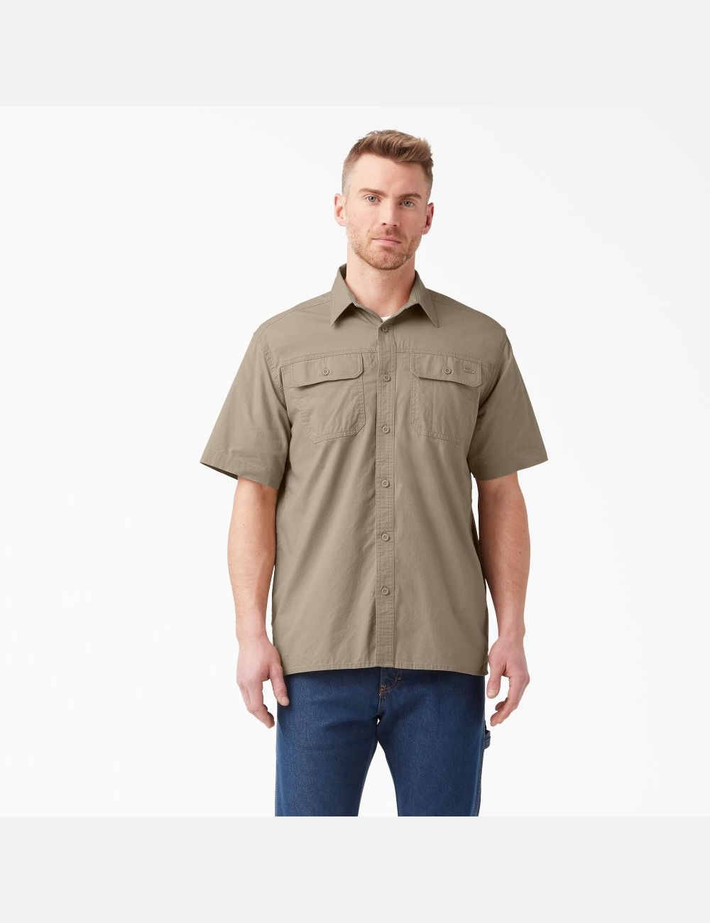 Rinsed Desert Sand Dickies Short Sleeve Ripstop Work Shirts | 537UTSXZP