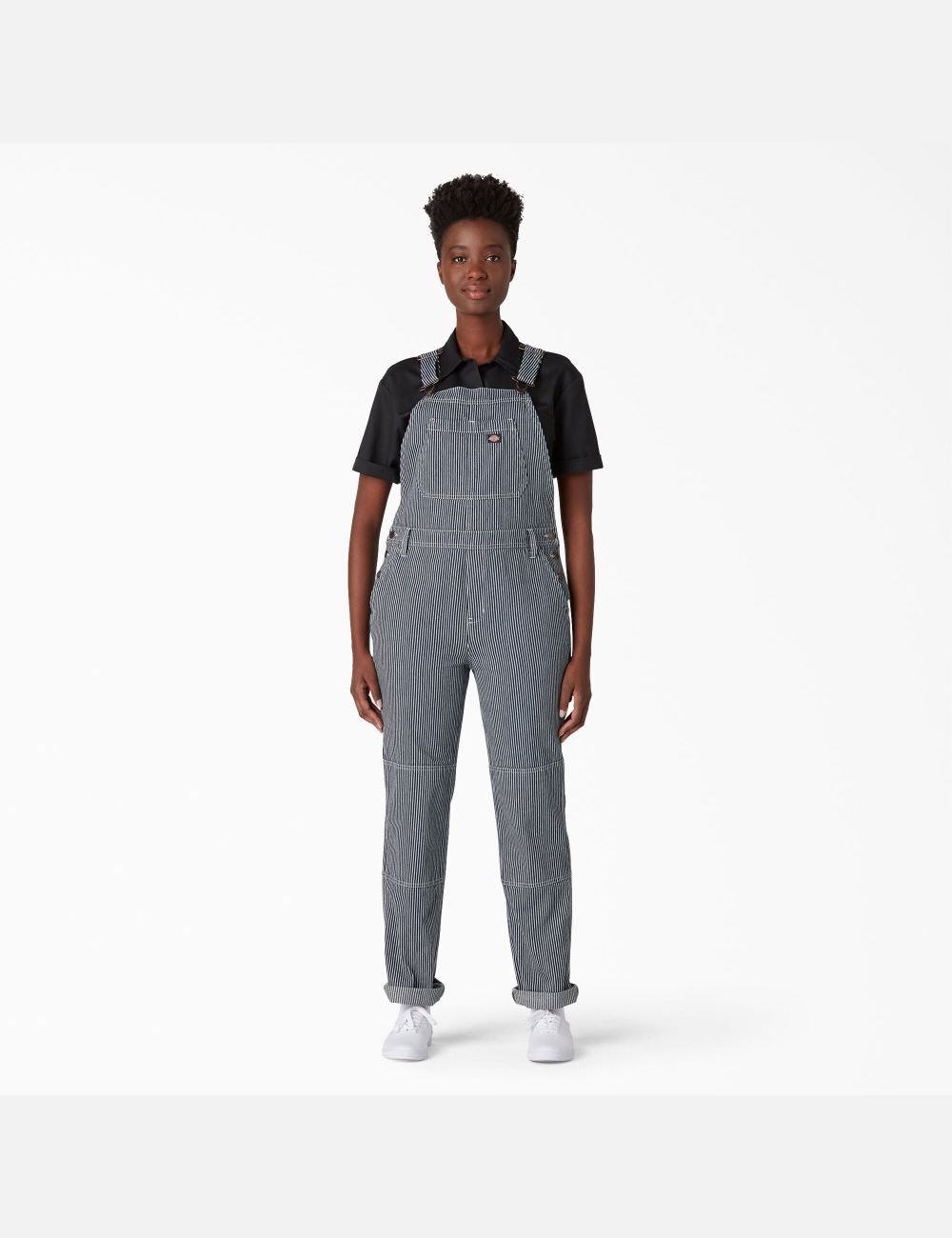 Rinsed Hickory Stripe Dickies Hickory Stripe Double Knee Bib Overalls | 329ZCJQFN