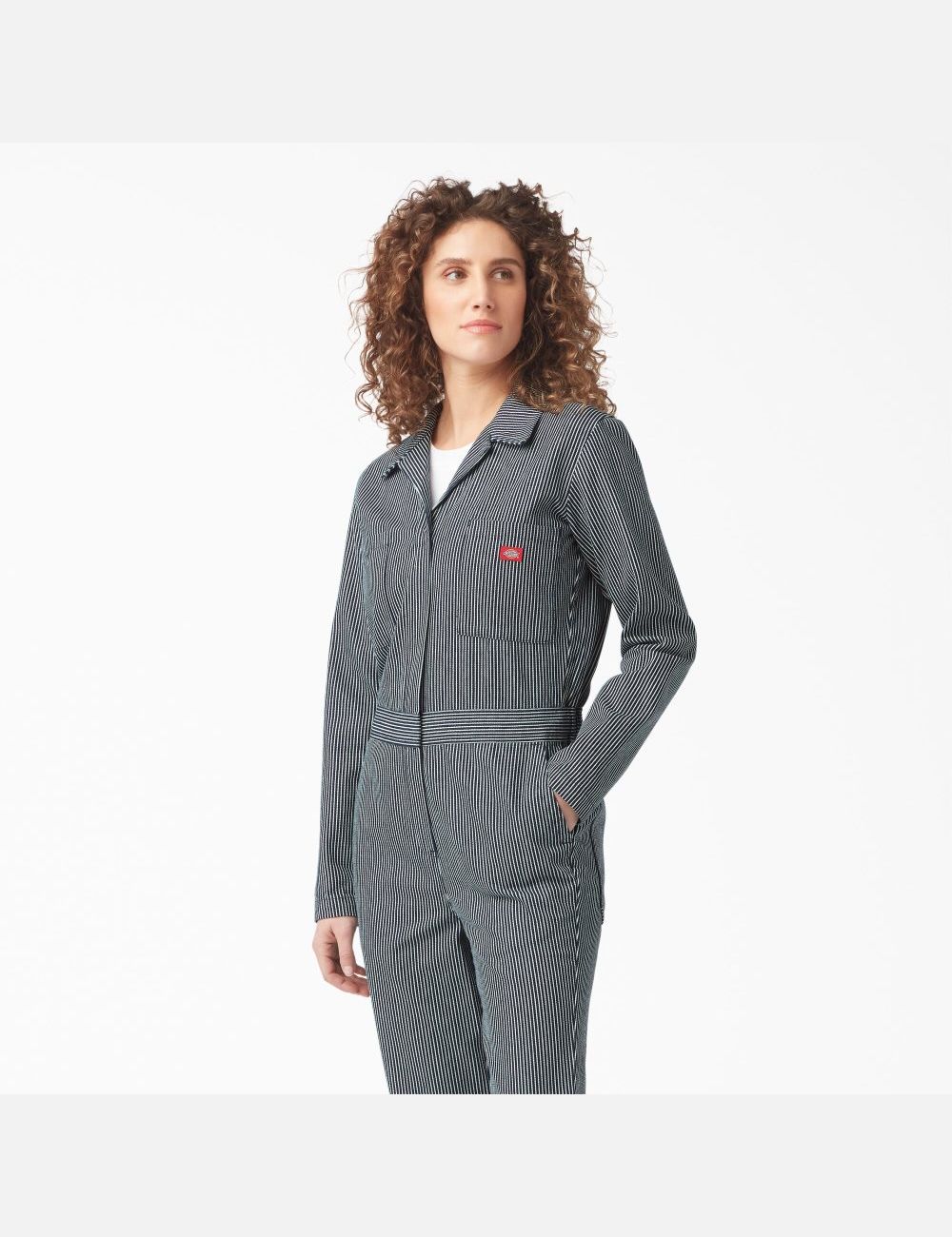 Rinsed Hickory Stripe Dickies Long Sleeve Hickory Stripe Coveralls | 856CLKQVZ