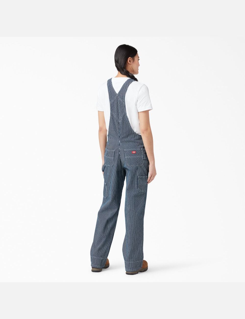 Rinsed Hickory Stripe Dickies Relaxed Fit Bib Overalls | 542NKPXCR