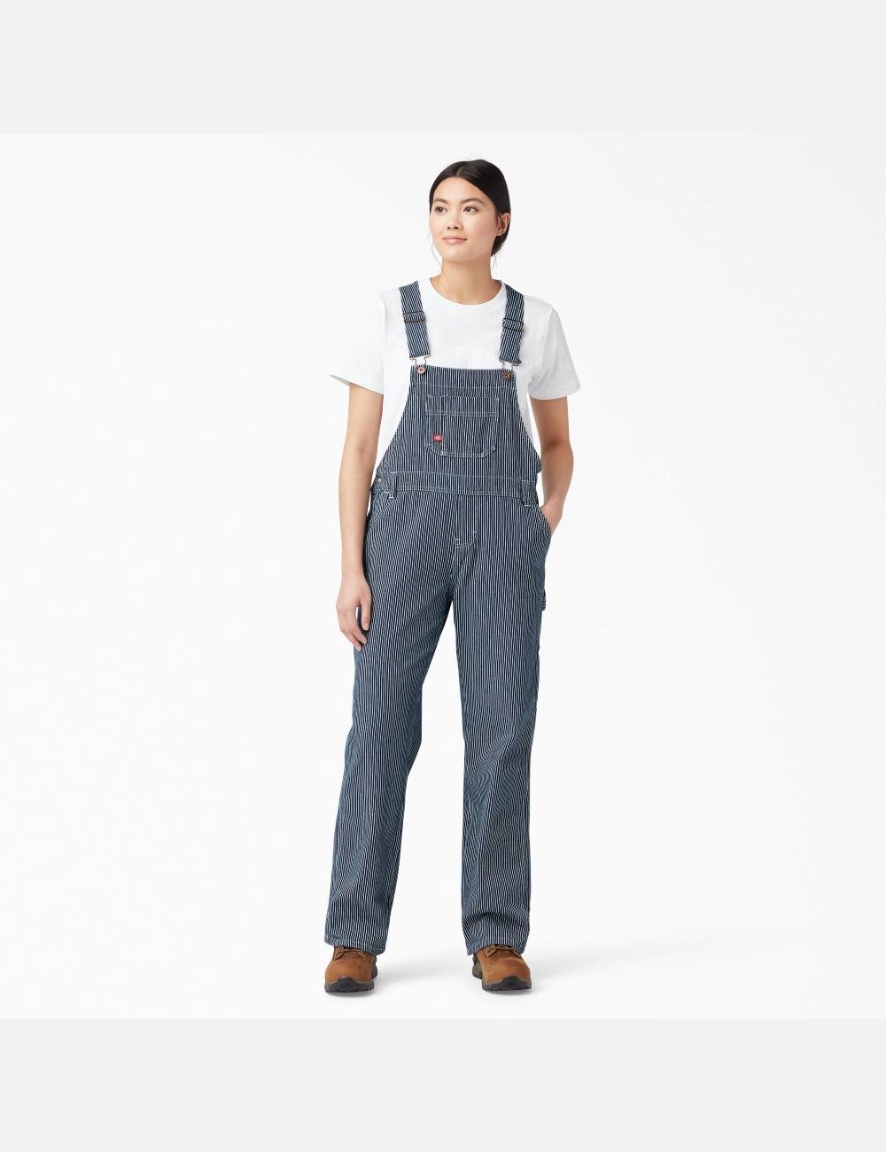 Rinsed Hickory Stripe Dickies Relaxed Fit Bib Overalls | 542NKPXCR