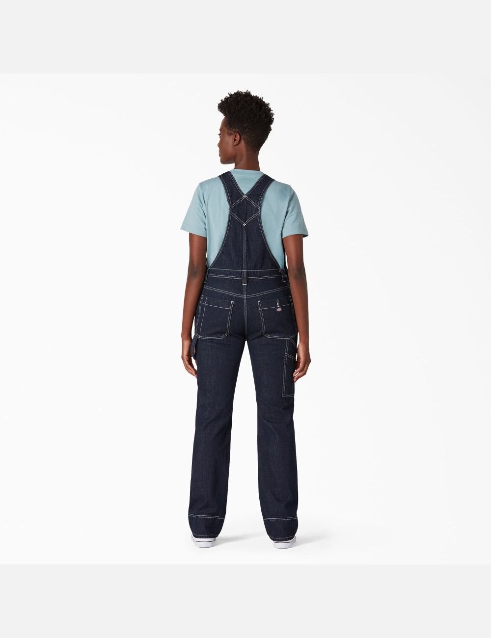 Rinsed Indigo Blue Dickies Denim Double Knee Bib Overalls | 738KUJQZA