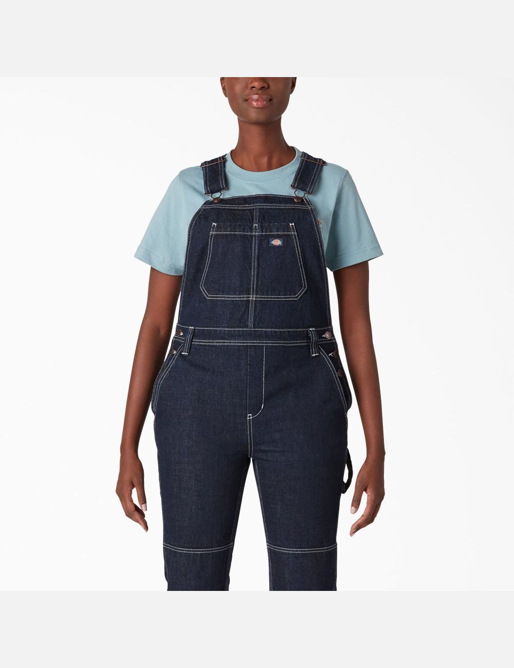 Rinsed Indigo Blue Dickies Denim Double Knee Bib Overalls | 738KUJQZA