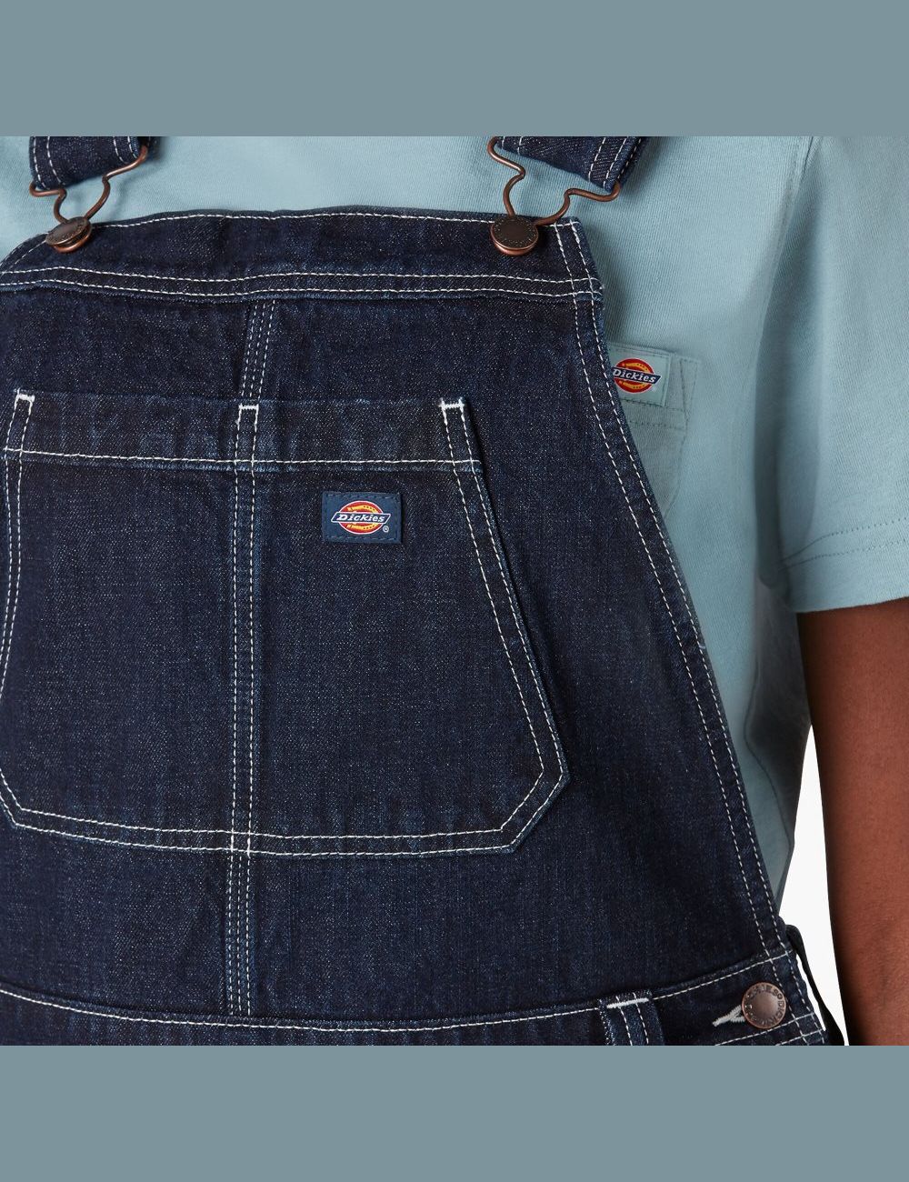 Rinsed Indigo Blue Dickies Denim Double Knee Bib Overalls | 738KUJQZA