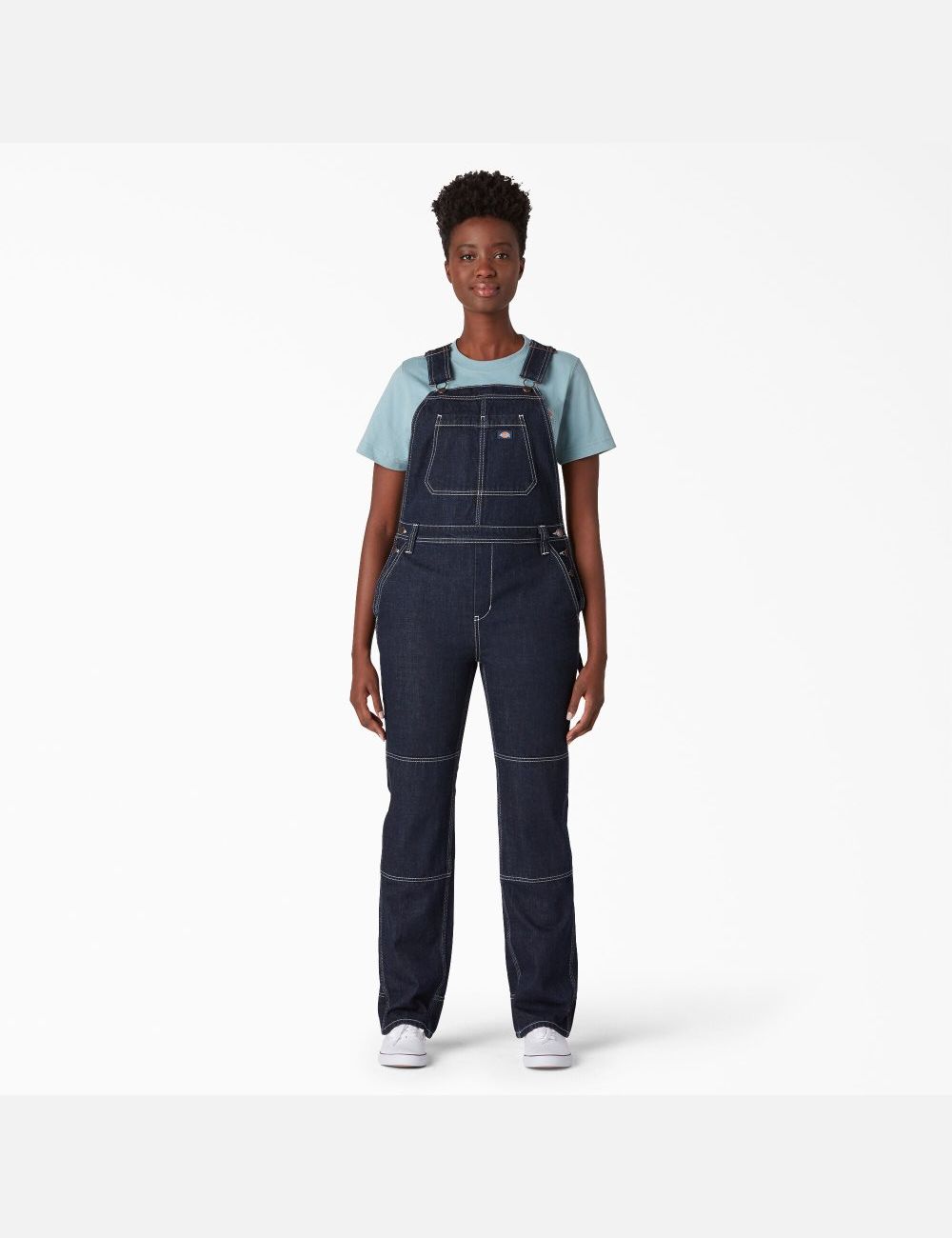 Rinsed Indigo Blue Dickies Denim Double Knee Bib Overalls | 738KUJQZA