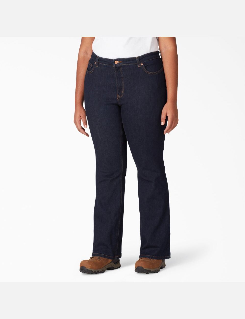 Rinsed Indigo Blue Dickies Plus Perfect Shape Denim Bootcut Pants | 964CIOWPB