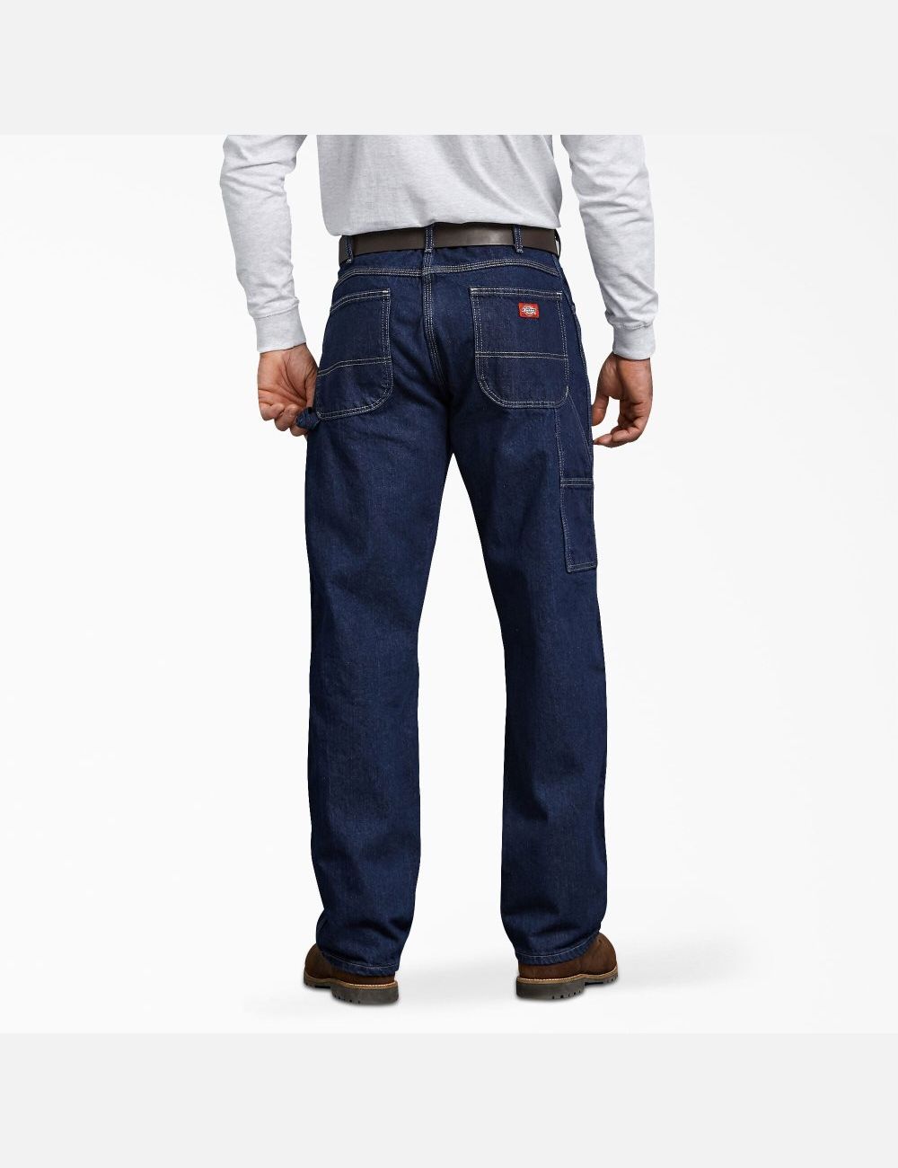 Rinsed Indigo Blue Dickies Relaxed Fit Carpenter Heavyweight Denim Pants | 087UJRQZY