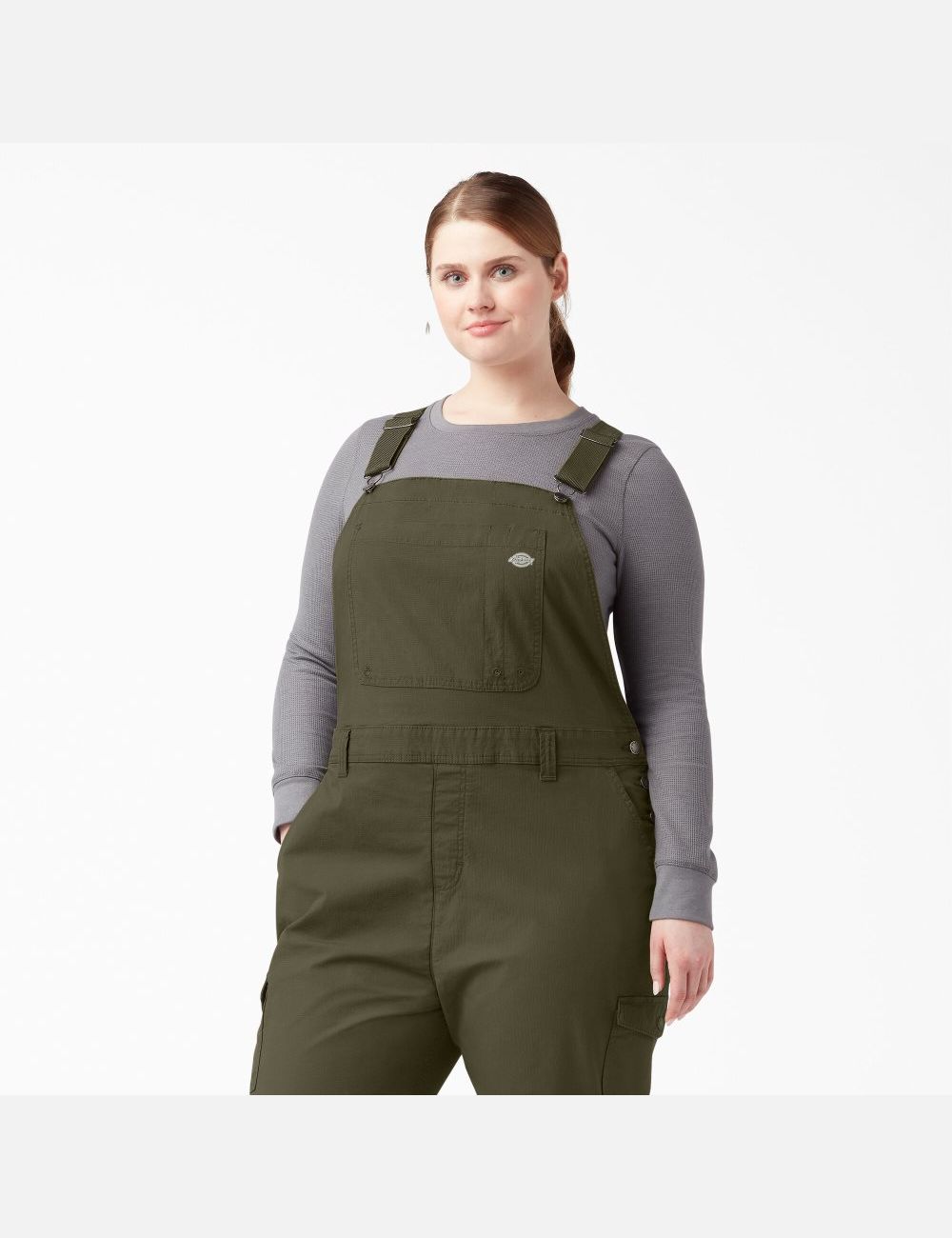 Rinsed Military Green Dickies Plus Cooling Ripstop Bib Coveralls & Overalls | 712SCXEJA