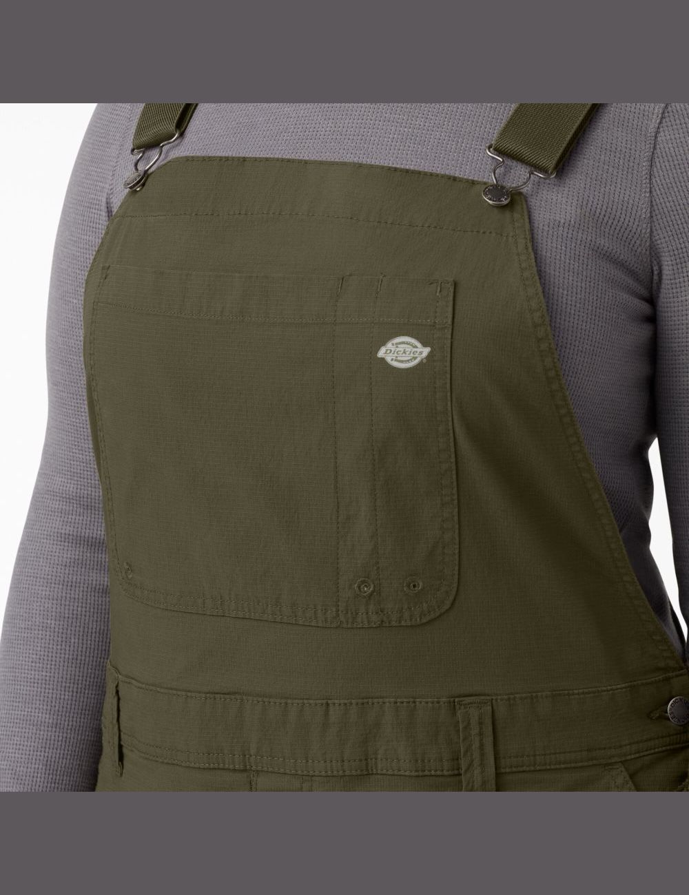 Rinsed Military Green Dickies Plus Cooling Ripstop Bib Coveralls & Overalls | 712SCXEJA