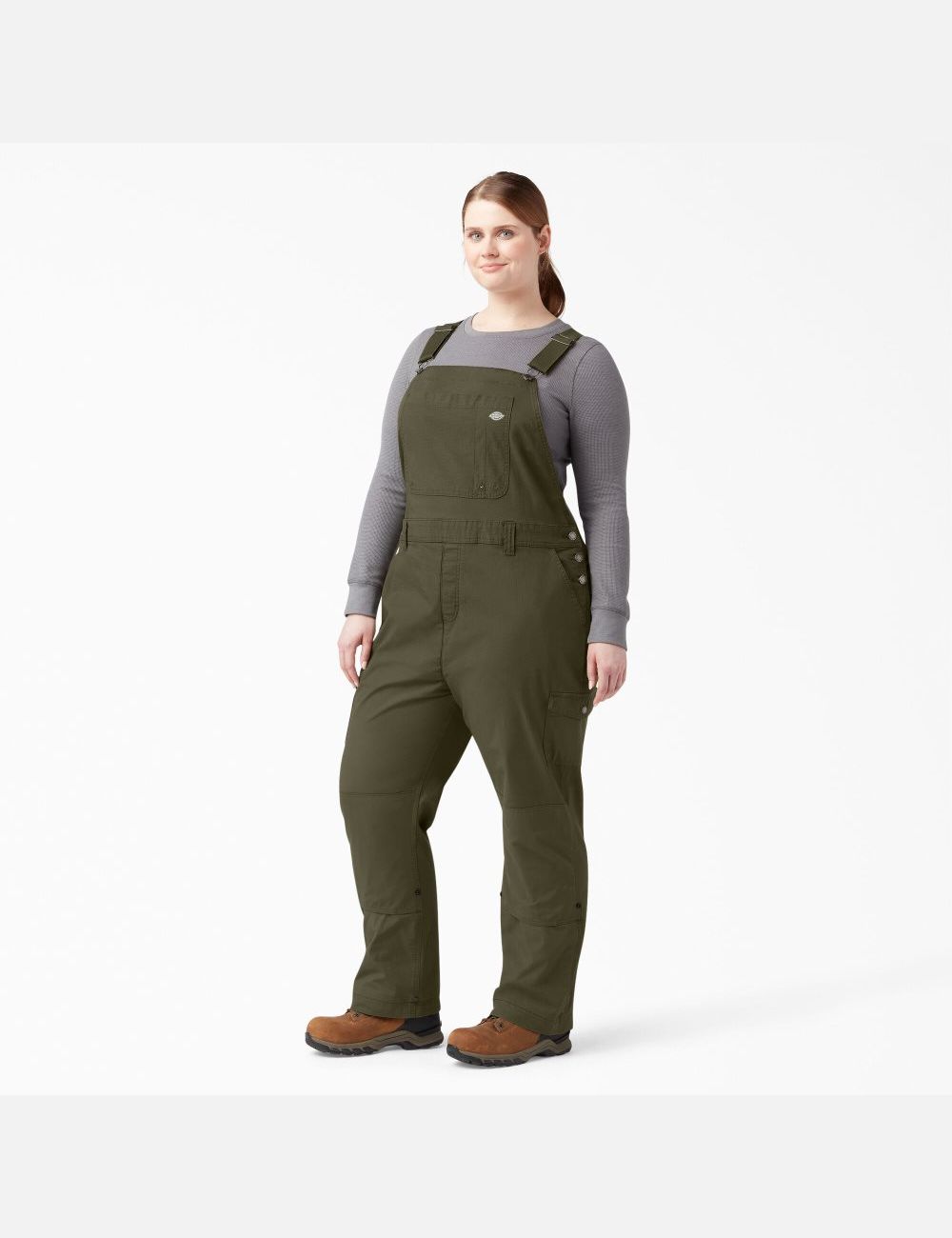 Rinsed Military Green Dickies Plus Cooling Ripstop Bib Coveralls & Overalls | 712SCXEJA