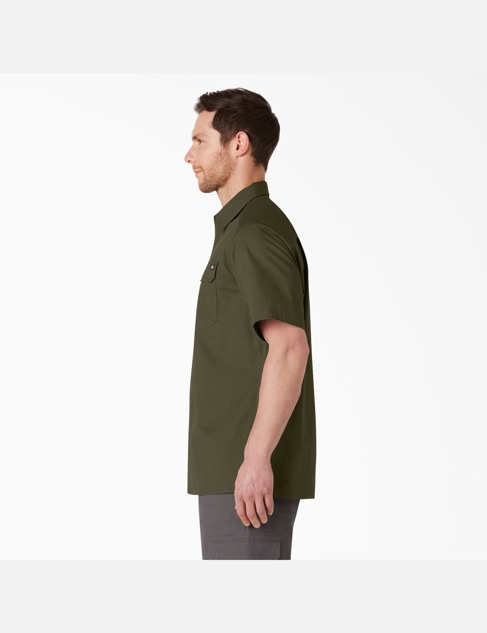 Rinsed Military Green Dickies Short Sleeve Ripstop Shirts | 531IPLDTK