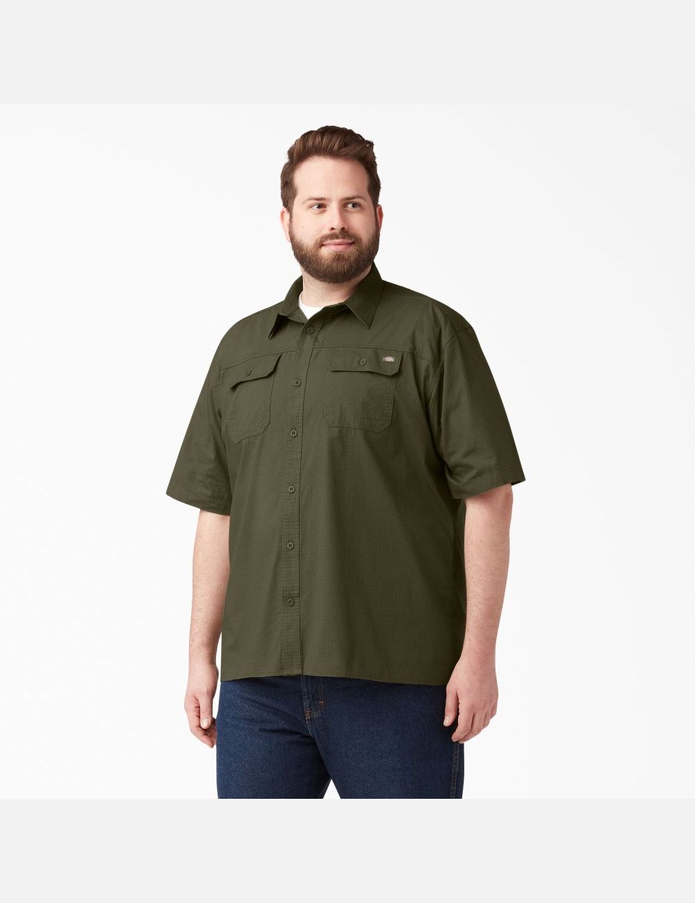 Rinsed Military Green Dickies Short Sleeve Ripstop Shirts | 531IPLDTK