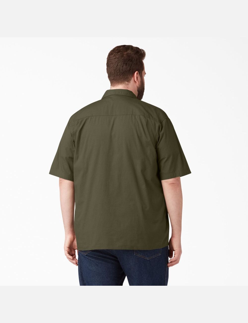 Rinsed Military Green Dickies Short Sleeve Ripstop Shirts | 531IPLDTK