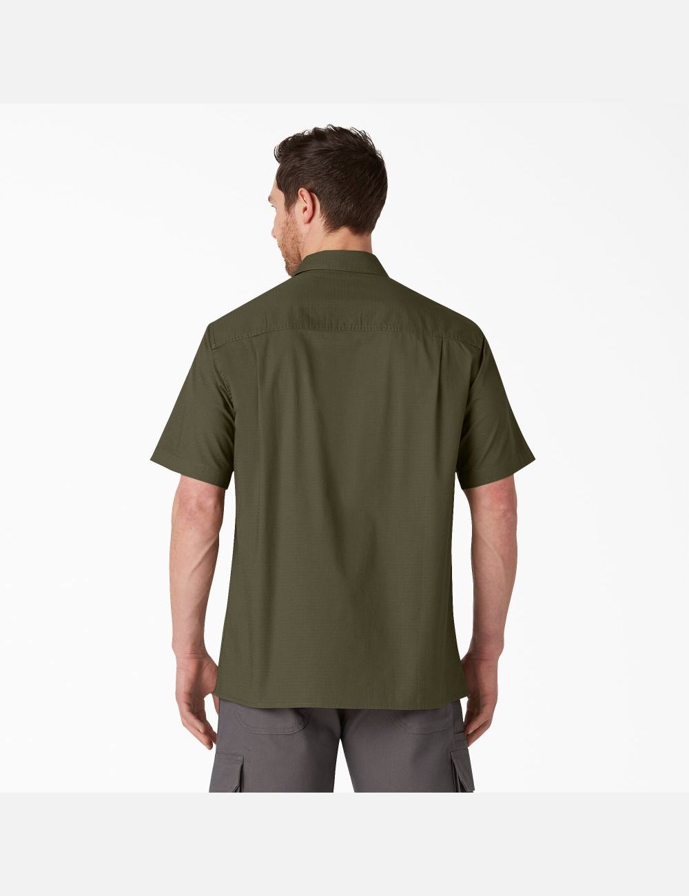 Rinsed Military Green Dickies Short Sleeve Ripstop Work Shirts | 841RKQCHT