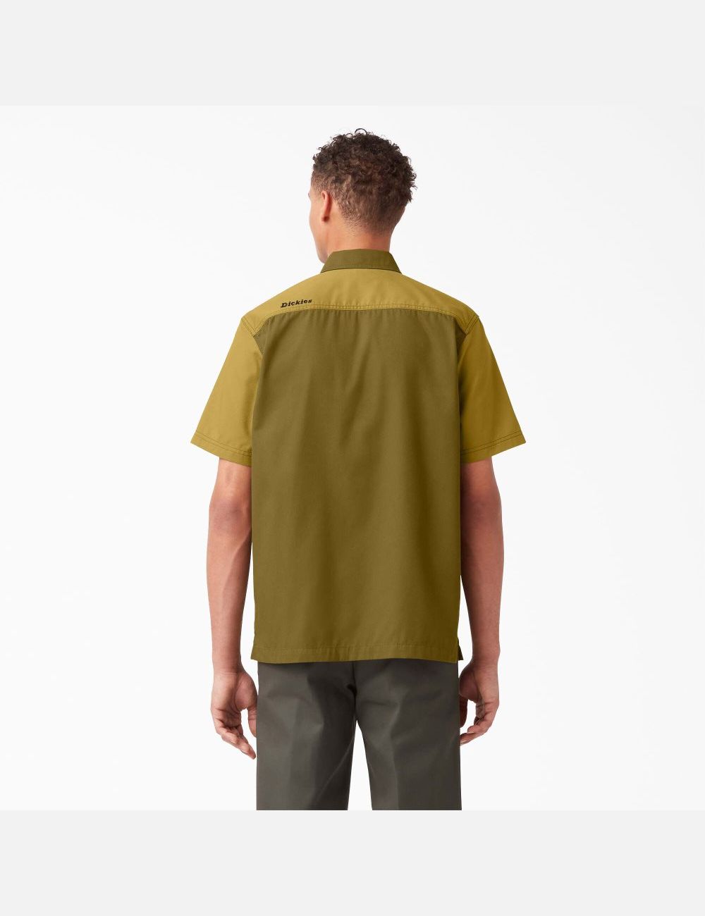 Rinsed Military/Moss Green Dickies Twill Button Up Short Sleeve Work Shirts | 850YNRMHS