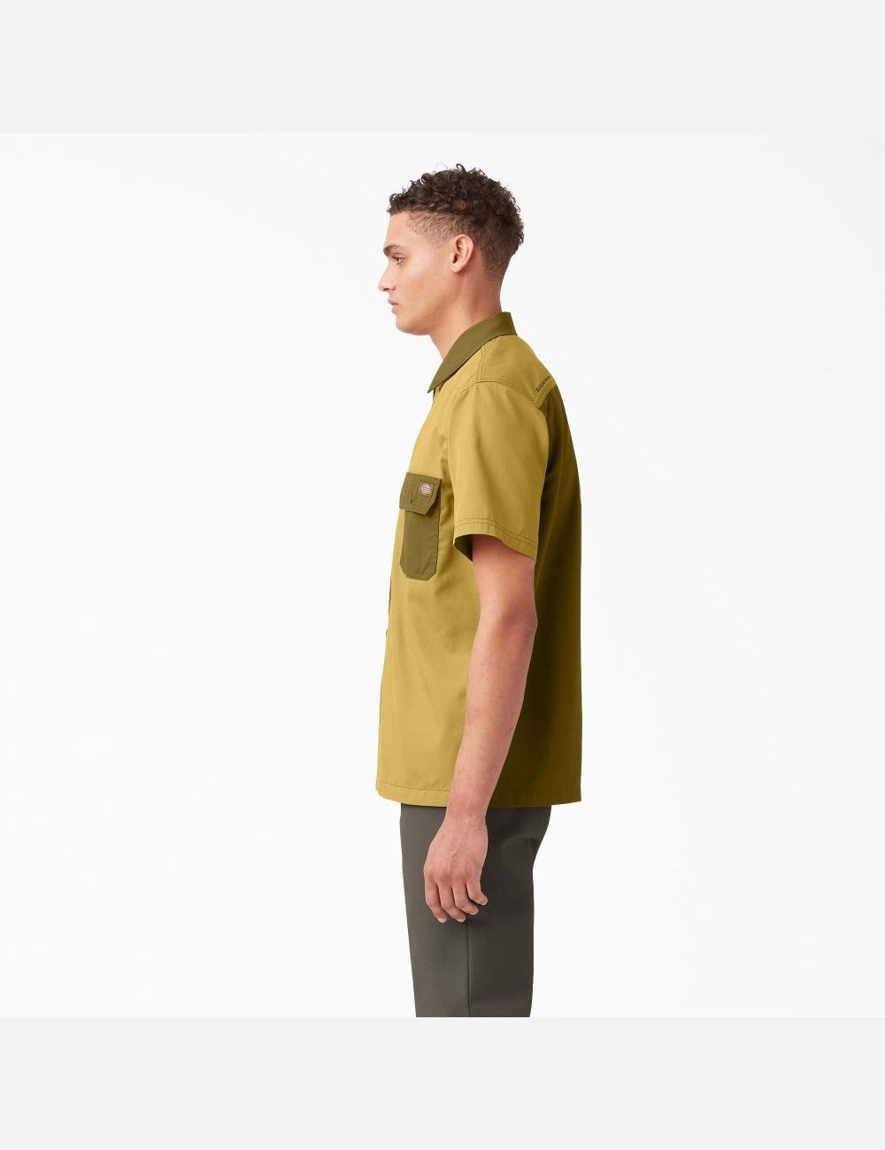 Rinsed Military/Moss Green Dickies Twill Button Up Short Sleeve Work Shirts | 850YNRMHS