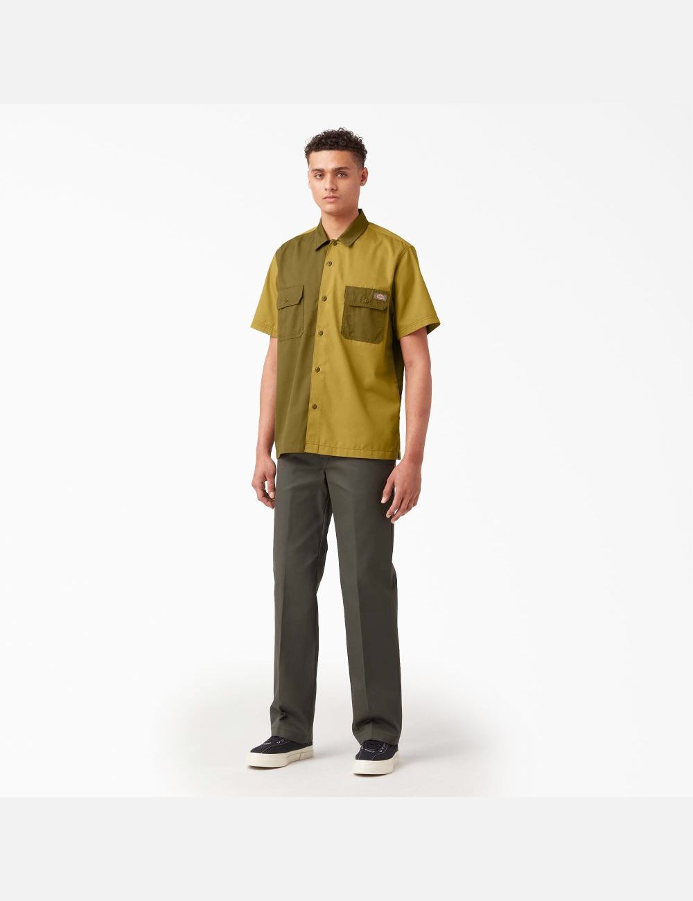 Rinsed Military/Moss Green Dickies Twill Button Up Short Sleeve Work Shirts | 850YNRMHS