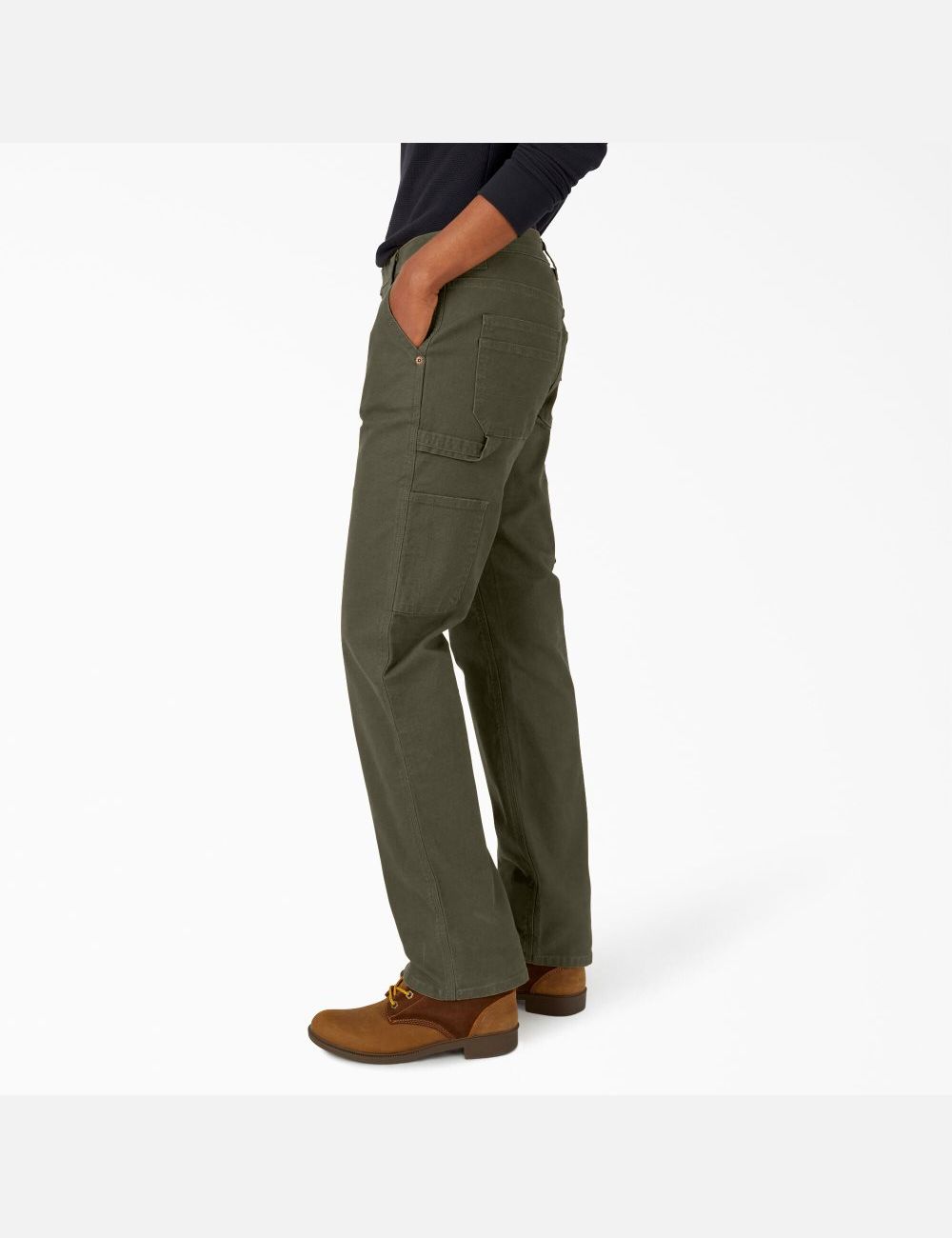 Rinsed Moss Green Dickies Duck Carpenter Pants | 027LTKMZS